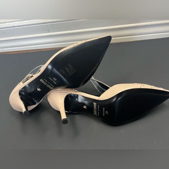 Just Cavalli Nude Low Heel Shoes with Gold Metal Studs - Picture 13 of 14